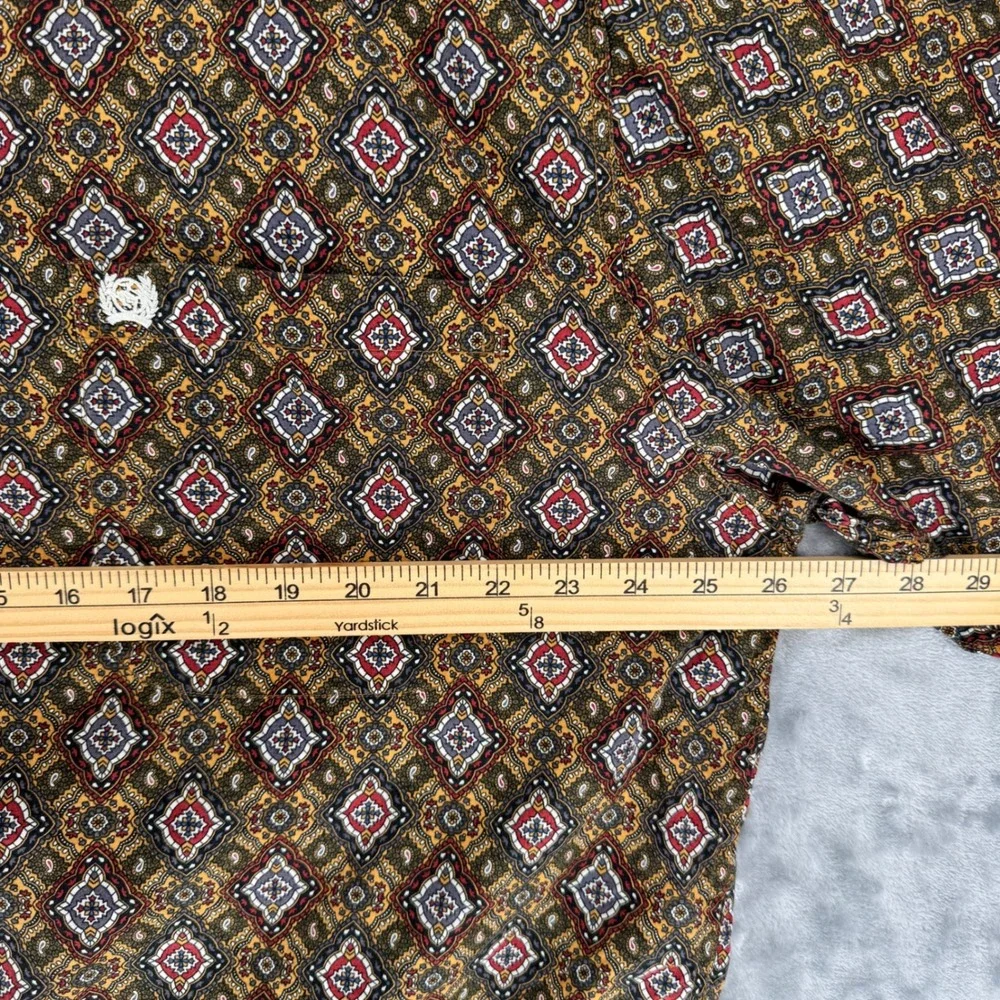Cinch Mens Geometric Print Long Sleeve Button Down Shirt Brown Red Blue Size L‎